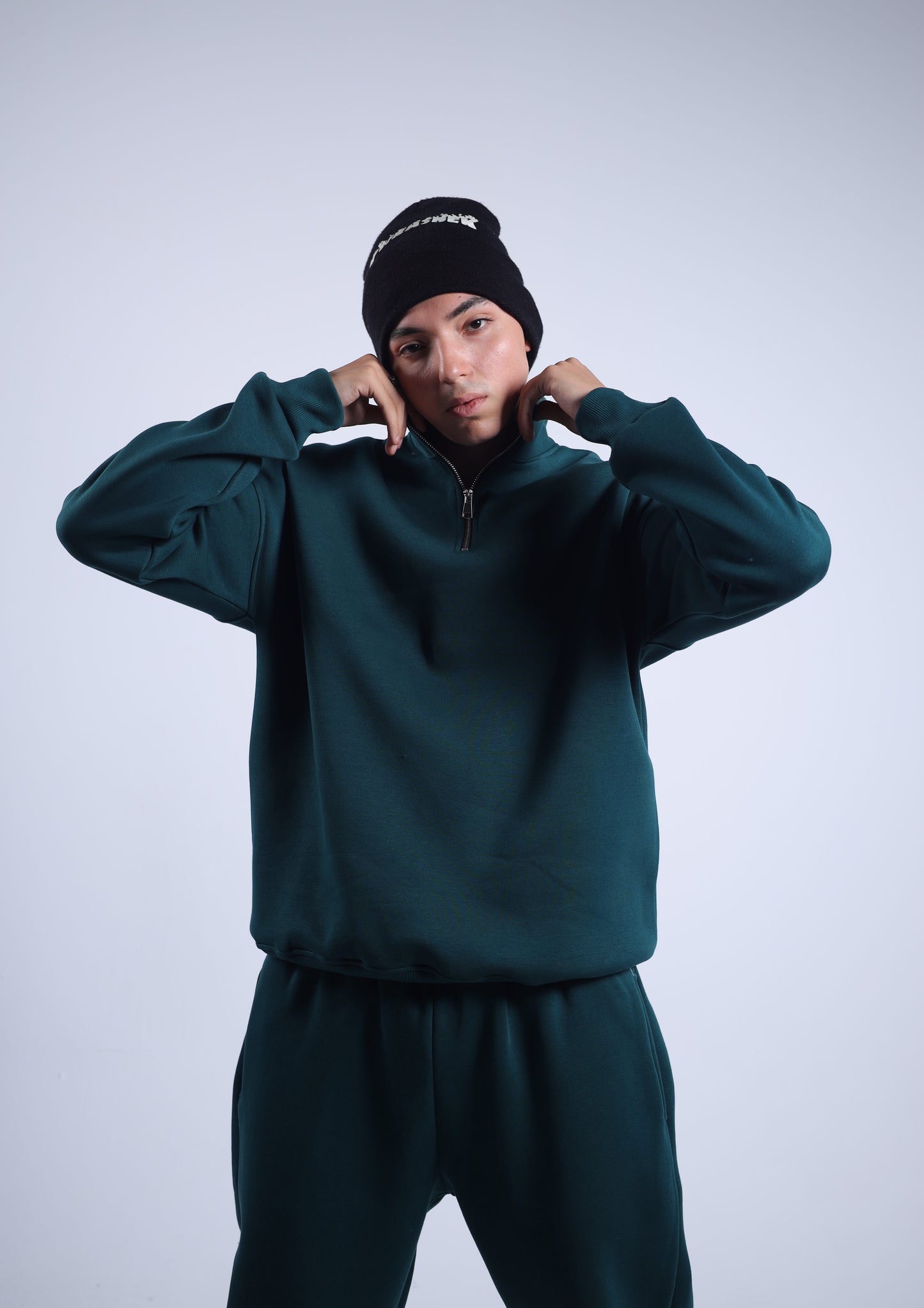 Oversized Half Zipper Dark Green Sweatshirts
