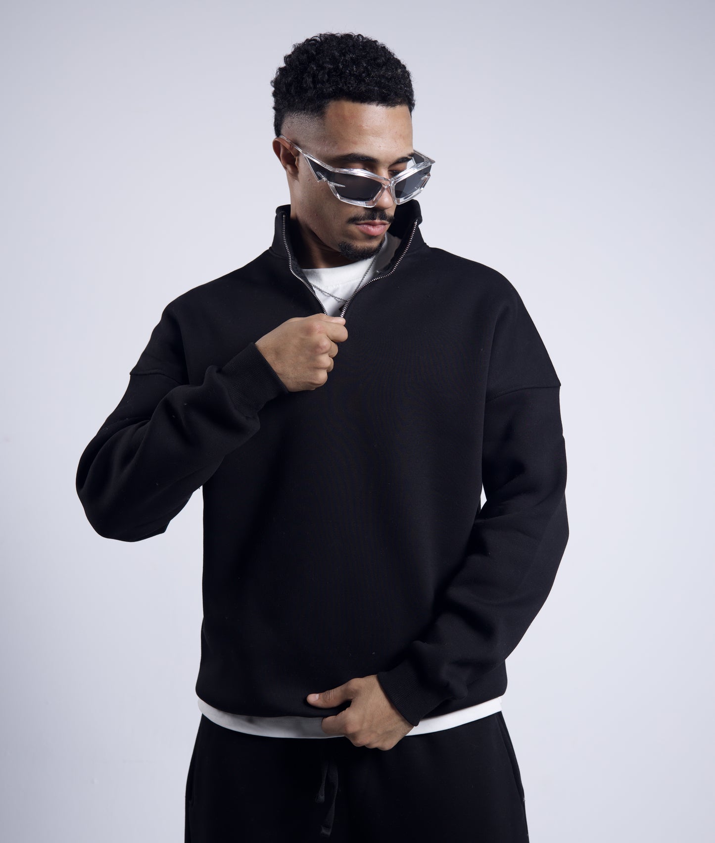 Oversized Half Zipper Black Sweatshirts