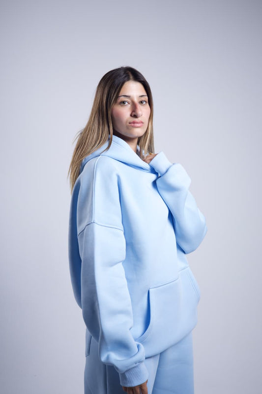 Sky-blue Oversized Basic Hoodie