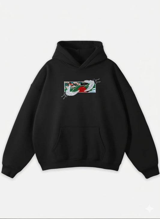 RED-CROWNED CRANE OVERSIZED HOODIE
