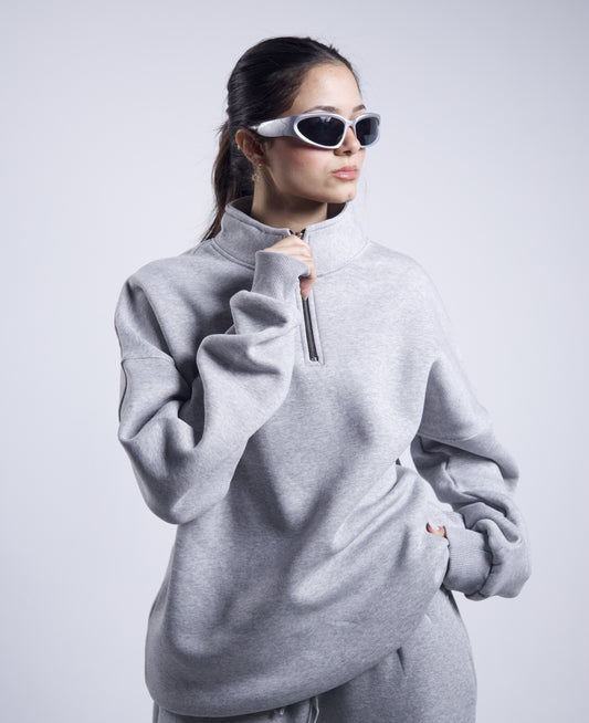 Oversized Half Zipper Gray Sweatshirts