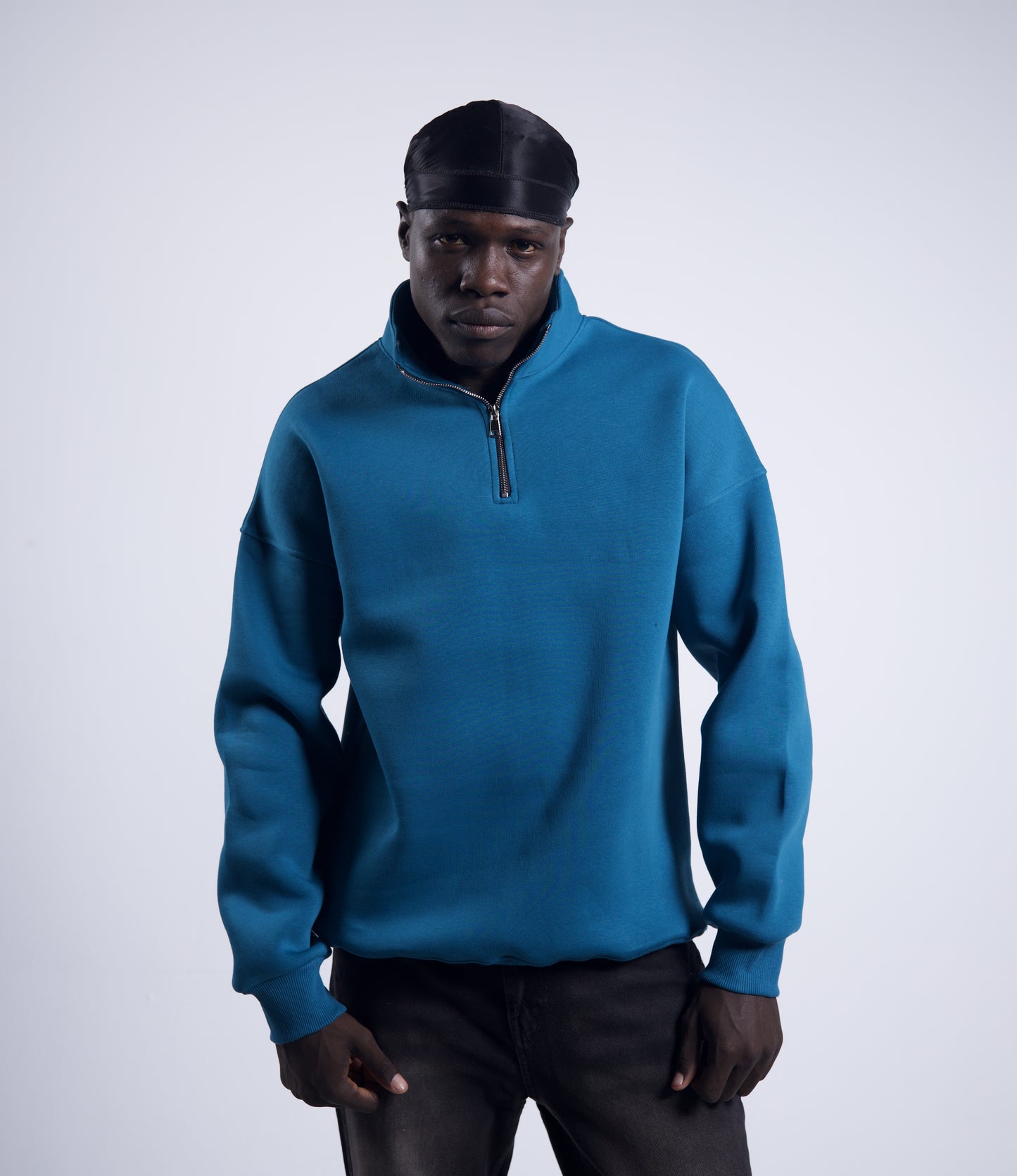 Oversized Half Zipper Petrol Blue Sweatshirts