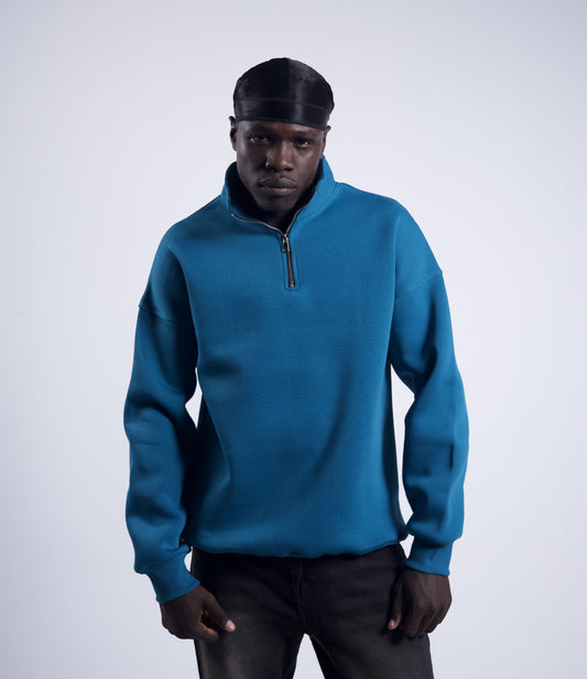 Oversized Half Zipper Petrol Blue Sweatshirts