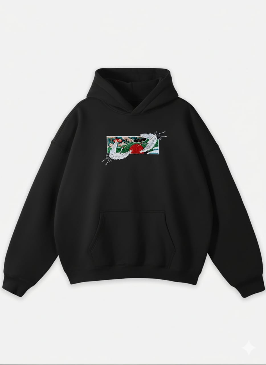 RED-CROWNED CRANE OVERSIZED HOODIE