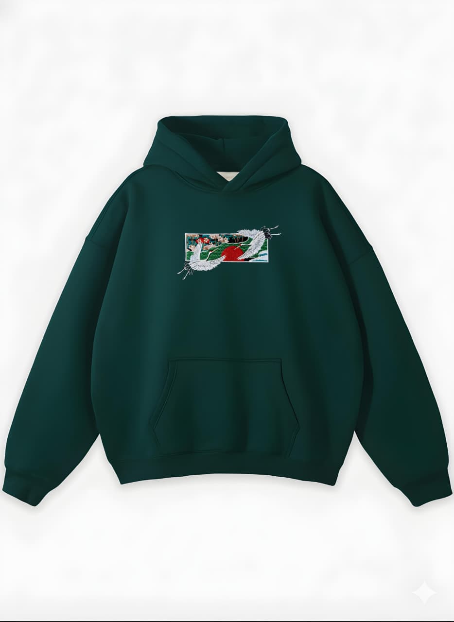 RED-CROWNED CRANE OVERSIZED HOODIE