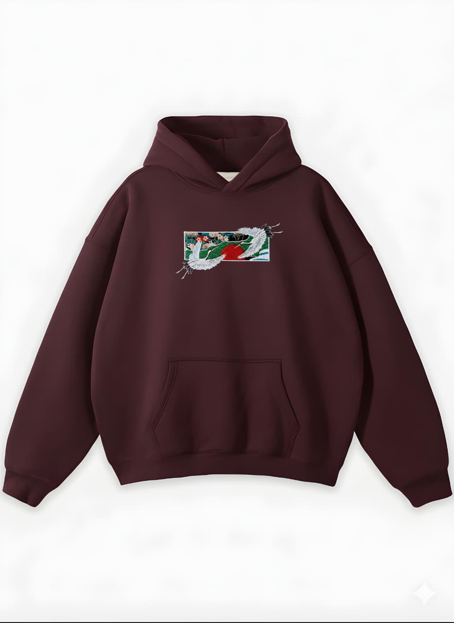 RED-CROWNED CRANE OVERSIZED HOODIE